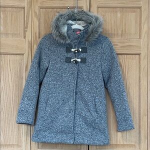 Old Navy Gray Jacket Girls Hooded Coat Faux Fur Zipper size 14